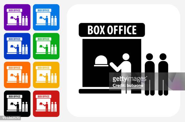 movie theatre icon square button set - box office stock illustrations stock illustrations