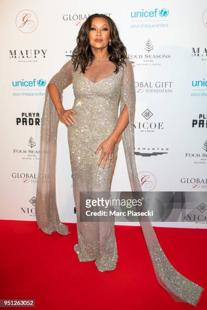 Actress Vanessa Williams attends the Global Gift Gala at Four Seasons Hotel George V on April 25, 2018 in Paris, France.