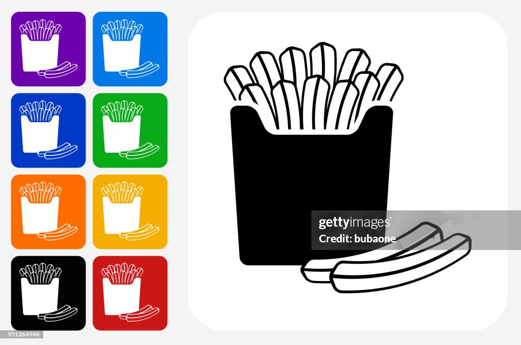 French Fries Icon Square Button Set