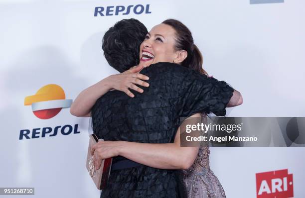 Paz Vega and Natalia Verbeke attend the ARI awards on April 25, 2018 in Madrid, Spain.