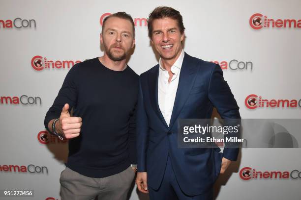 Actors Simon Pegg and Tom Cruise attend the CinemaCon 2018 Paramount Pictures Presentation Highlighting Its Summer of 2018 and Beyond at The...