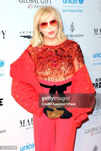 Amanda Lear attends "Global Gift Gala Paris 2018 at Four Seasons Hotel George V on April 25, 2018 in Paris, France.