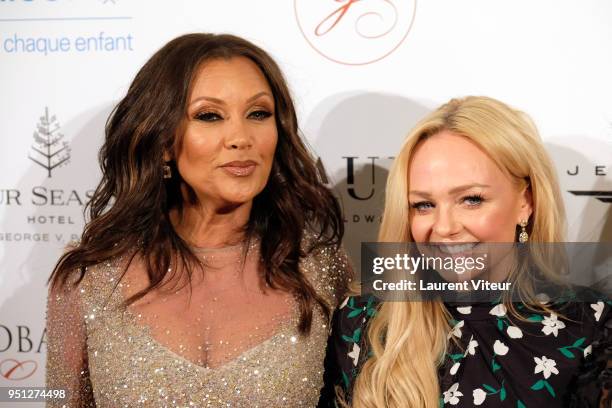 Vanessa Williams and Emma Bunton attend "Global Gift Gala Paris 2018 at Four Seasons Hotel George V on April 25, 2018 in Paris, France.