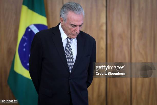 Michel Temer, Brazil's president, waits for ambassadors during a ceremony of accreditation at the Planalto Palace in Brasilia, Brazil, on Wednesday,...