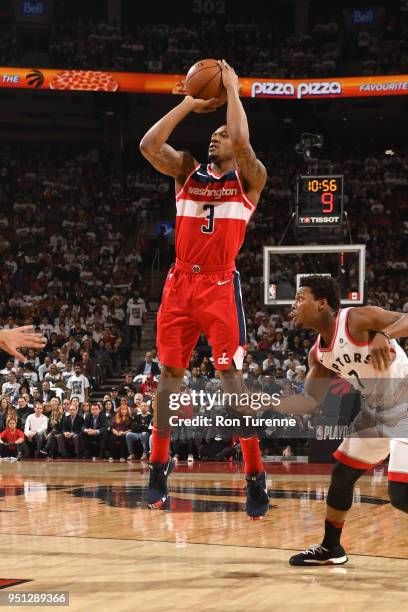 Bradley Beal of the Washington Wizards shoots the ball against the Toronto Raptors in Game Five of the Eastern Conference Quarterfinals during the...