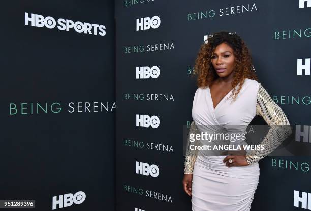 Serena Williams attends the HBO New York Premiere of 'Being Serena' at Time Warner Center on April 25, 2018 in New York City.