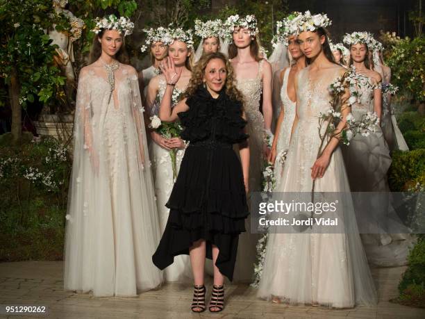Designer Reem Acra and all models walk the runway for Reem Acra new collection during Barcelona Bridal Fashion Week at Les Drassanes on April 25,...