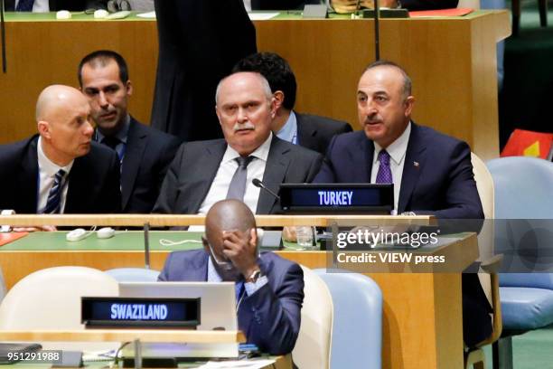 Minister for Foreign Affairs of Turkey, Mevlut Cavusoglu attends the High-level Meeting on Peacebuilding and Sustaining Peace at the General Assembly...