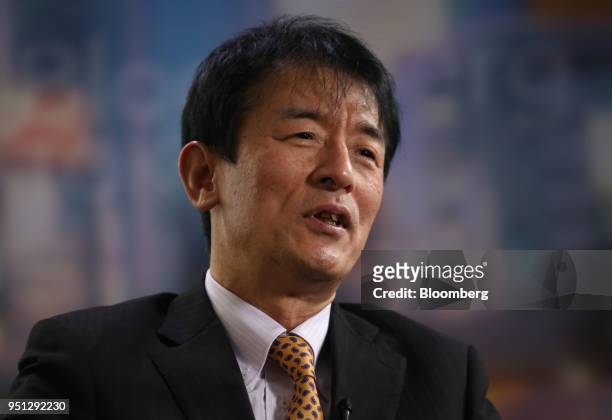Tatsuo Yamasaki, former Japanese vice finance minister for international affairs, speaks during a Bloomberg Television interview in Tokyo, Japan, on...