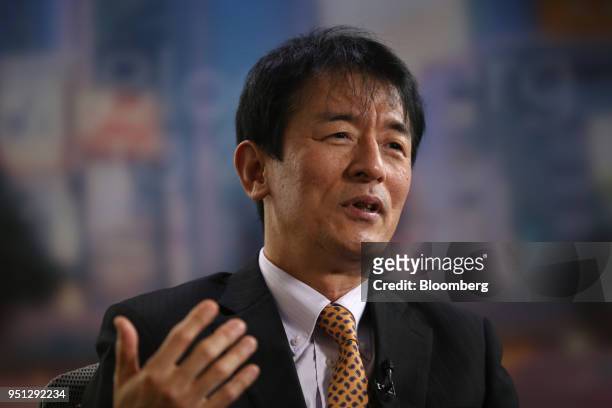 Tatsuo Yamasaki, former Japanese vice finance minister for international affairs, speaks during a Bloomberg Television interview in Tokyo, Japan, on...