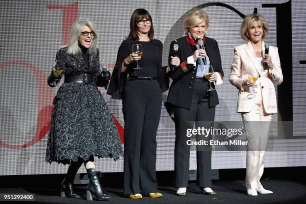 Actors Diane Keaton, Mary Steenburgen, Candice Bergen and Jane Fonda speak onstage during the CinemaCon 2018 Paramount Pictures Presentation...