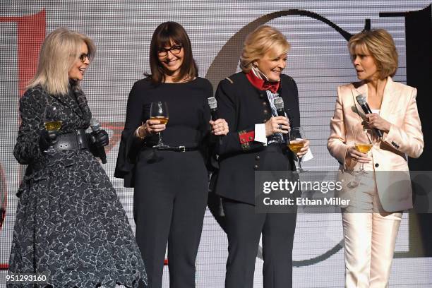 Actors Diane Keaton, Mary Steenburgen, Candice Bergen and Jane Fonda speak onstage during the CinemaCon 2018 Paramount Pictures Presentation...