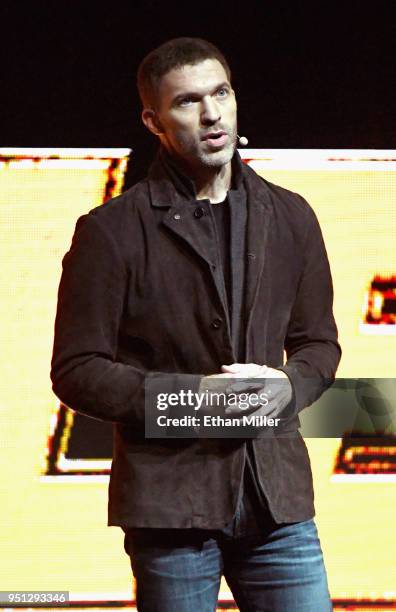 Director Travis Knight speaks onstage during the CinemaCon 2018 Paramount Pictures Presentation Highlighting Its Summer of 2018 and Beyond at The...