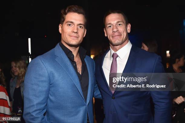 Actors Henry Cavill and John Cena attend the CinemaCon 2018 Paramount Pictures Presentation Highlighting Its Summer of 2018 and Beyond at The...