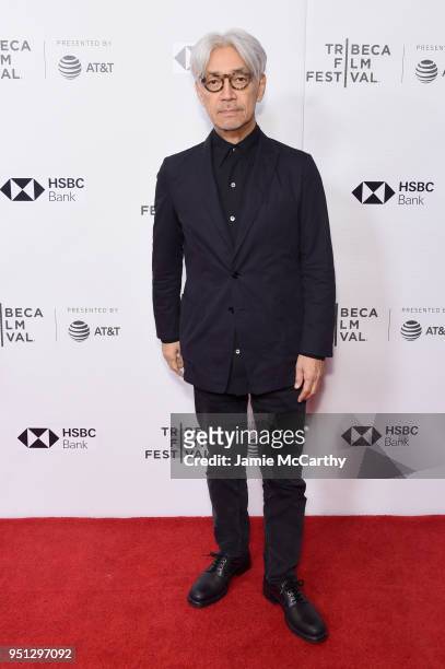 Ryuichi Sakamoto attends the screening of "Ryuichi Sakamoto: Coda" during the 2018 Tribeca Film Festival at Cinepolis Chelsea on April 25, 2018 in...