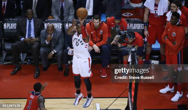 Toronto Raptors forward CJ Miles puts up a three pointer as the Toronto Raptors win game five of their first round of the NBA playoffs against the...