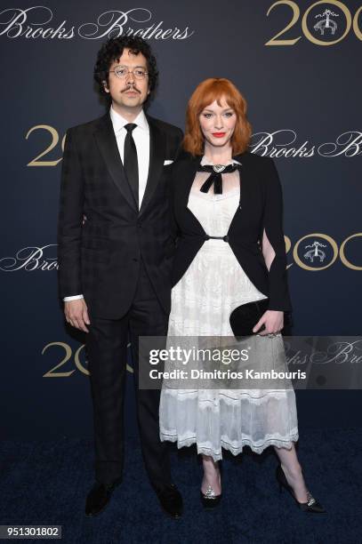 Geoffrey Arend and Christina Hendricks attend the Brooks Brothers Bicentennial Celebration at Jazz At Lincoln Center on April 25, 2018 in New York...