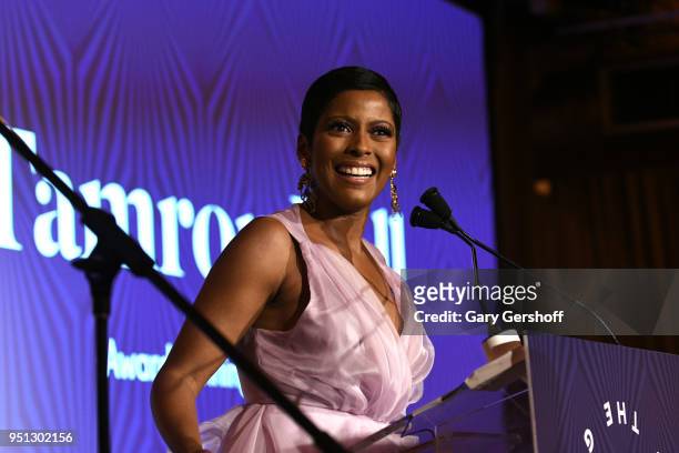 Dinner Committee member Tamron Hall speaks on stage during the Housing Works' Groundbreaker Awards at Metropolitan Pavilion on April 25, 2018 in New...