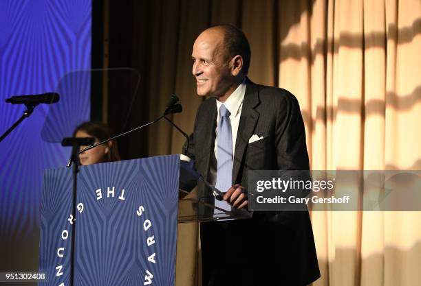 Dinner Honoree, the Hearst Design Groups Heart of Design Award recipient, President and CEO, Hermes USA Robert Chavez speaks on stag during the...