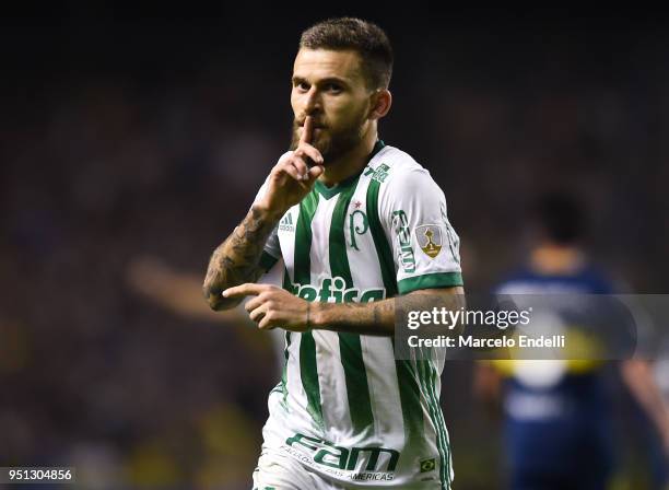 Lucas Lima of Palmeiras celebrates after scoring the second goal of his team during a match between Boca Juniors and Palmeiras as part of Copa...