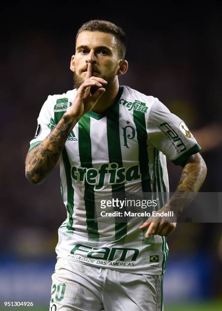 Lucas Lima of Palmeiras celebrates after scoring the second goal of his team during a match between Boca Juniors and Palmeiras as part of Copa...