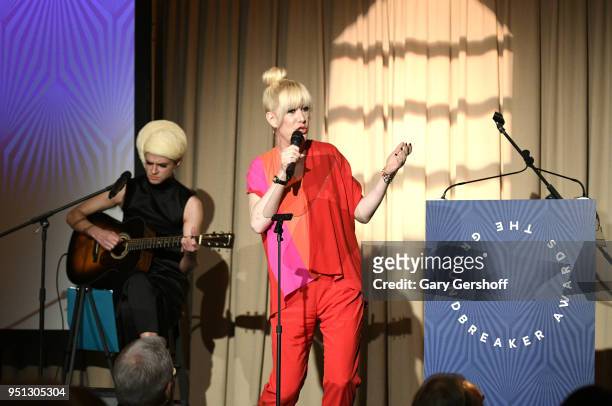 Mx. Justin Vivian Bond performs with Nath Ann Carrera at the Housing Works' Groundbreaker Awards at Metropolitan Pavilion on April 25, 2018 in New...