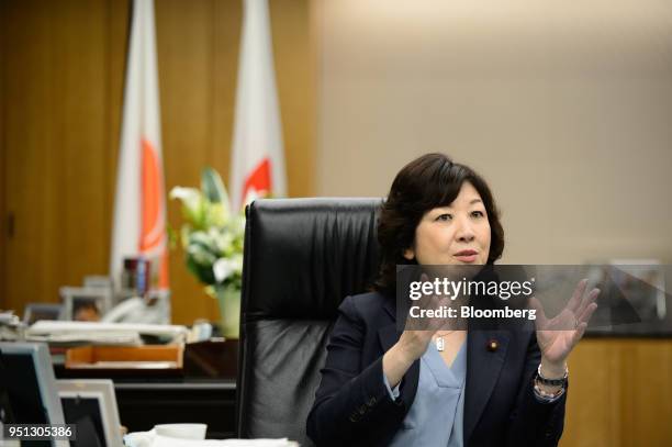 Seiko Noda, Japan's internal affairs and communications minister, speaks during an interview in Tokyo, Japan, on Wednesday, April 25, 2018. The Bank...
