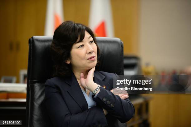 Seiko Noda, Japan's internal affairs and communications minister, pauses during an interview in Tokyo, Japan, on Wednesday, April 25, 2018. The Bank...