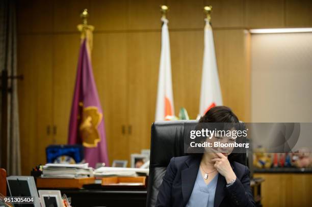 Seiko Noda, Japan's internal affairs and communications minister, pauses during an interview in Tokyo, Japan, on Wednesday, April 25, 2018. The Bank...