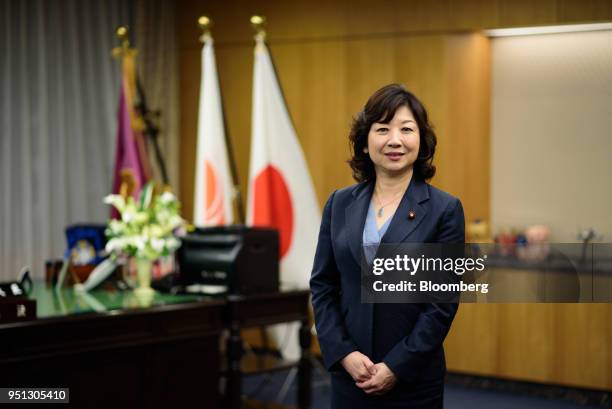Seiko Noda, Japan's internal affairs and communications minister, poses for a photograph after an interview in Tokyo, Japan, on Wednesday, April 25,...