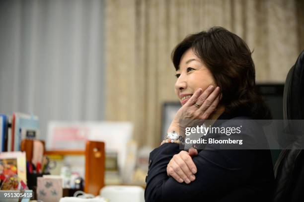 Seiko Noda, Japan's internal affairs and communications minister, listens during an interview in Tokyo, Japan, on Wednesday, April 25, 2018. The Bank...