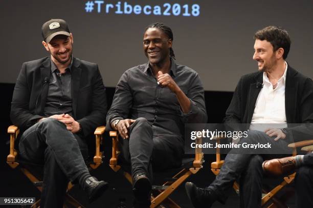 Director Jeff Zimbalist, Executive producer Mario Melchiot and director Michael Zimbalist speak onstage as Fox Sports Digital premieres the five-part...