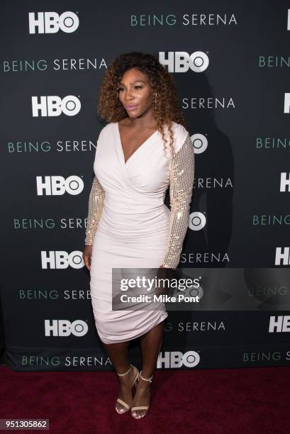 Serena Williams attends the "Being Serena" New York Premiere at Time Warner Center on April 25, 2018 in New York City.