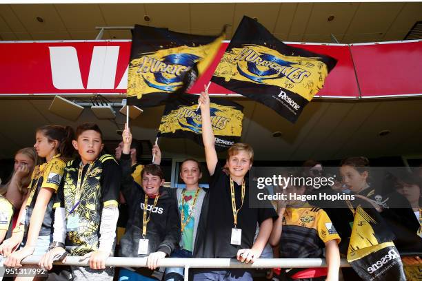 Young fans wait to meet players during a Hurricanes Super Rugby Captain's Run at Westpac Stadium on April 26, 2018 in Wellington, New Zealand.