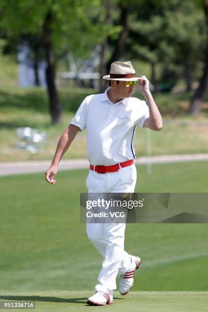 Chinese singer Sun Nan in action during the Pro-am event ahead of the Volvo China Open at the Beijing Topwin Golf and Country Club on April 25, 2018...