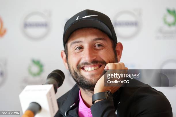 Alexander Levy of France attends a press conference ahead of the 2018 Volvo China Open at Topwin Golf and Country Club on April 25, 2018 in Beijing,...