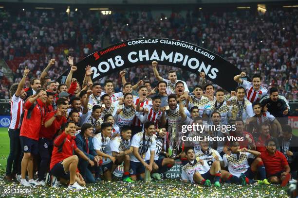 Players of Chivas celebrate their championship after the second leg match of the final between Chivas and Toronto FC as part of CONCACAF Champions...