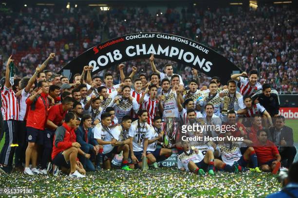 Players of Chivas celebrate their championship after the second leg match of the final between Chivas and Toronto FC as part of CONCACAF Champions...