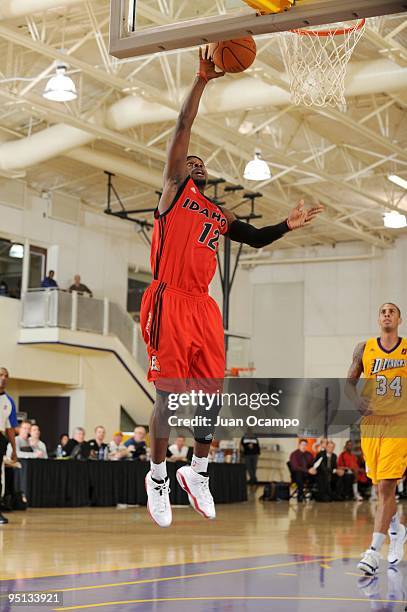 Lanny Smith of the Idaho Stampede shoots a layup during the game against the Los Angeles D-Fenders at the Toyota Sports Center on December 13, 2009...