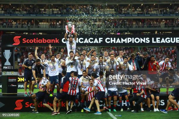 Players of Chivas celebrate their championship after the second leg match of the final between Chivas and Toronto FC as part of CONCACAF Champions...