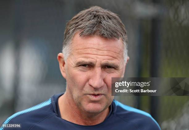 Warren Joyce, head coach of City FC looks on during a Melbourne City FC A-League training session at City Football Academy on April 26, 2018 in...