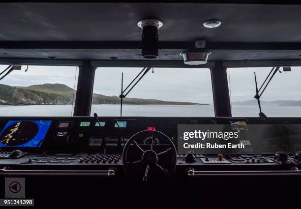 ship¡s bridge and the cape horn (cabo de hornos) in the distance - ship's bridge imagens e fotografias de stock