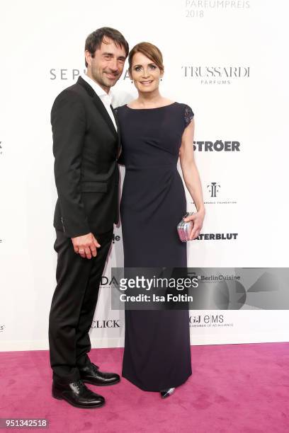 German actress Anja Kling and her partner Oliver Haas during the Duftstars at Flughafen Tempelhof on April 25, 2018 in Berlin, Germany.