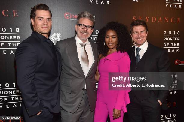 Actor Henry Cavill, director/writer/producer Christopher McQuarrie, actors Angela Bassett and Tom Cruise attend the 2018 Will Rogers Pioneer of the...