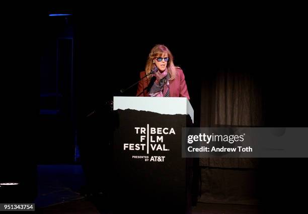 Jane Rosenthal speaks at the DIRECTTV Premiere Of "Women Walks Ahead" At 2018 Tribeca Film Festival on April 25, 2018 in New York City.