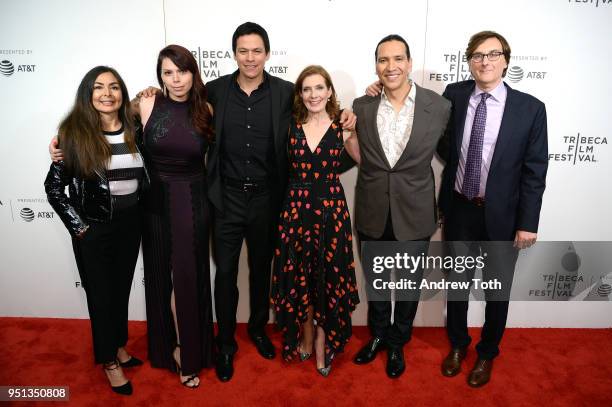 Chaske Spencer, Erika Olde, Susanna White, Michael Greyeyes and Rulan Tangen attend the DIRECTTV Premiere Of "Women Walks Ahead" At 2018 Tribeca Film...