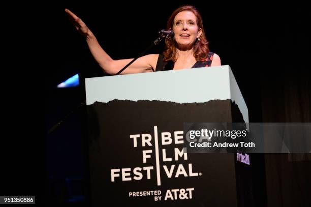 Director Susanna White speaks at the DIRECTTV Premiere Of "Women Walks Ahead" At 2018 Tribeca Film Festival on April 25, 2018 in New York City.