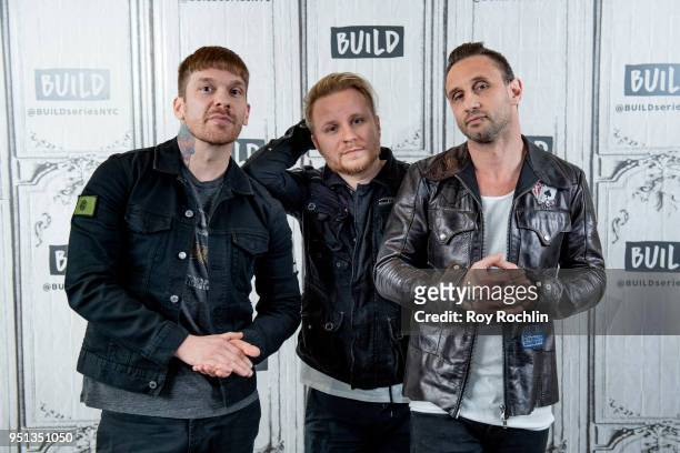 Brent Smith, Zach Myers and Eric Bass of Shinedown discuss "Attention Attention" with the Build Series at Build Studio on April 25, 2018 in New York...