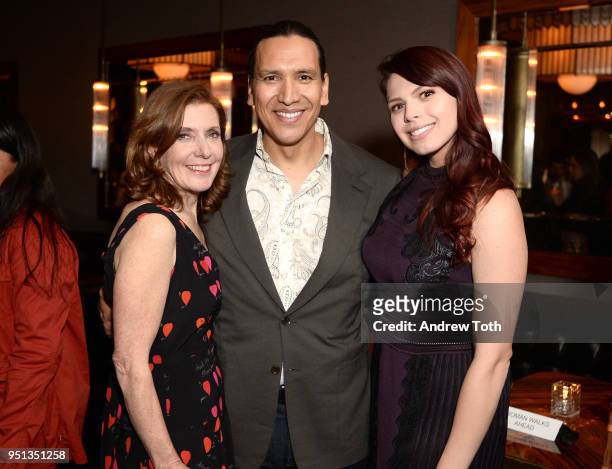 Director Susanna White, Michael Greyeyes and producer Erika Olde attend the DIRECTTV Premiere Of "Women Walks Ahead" At 2018 Tribeca Film Festival on...
