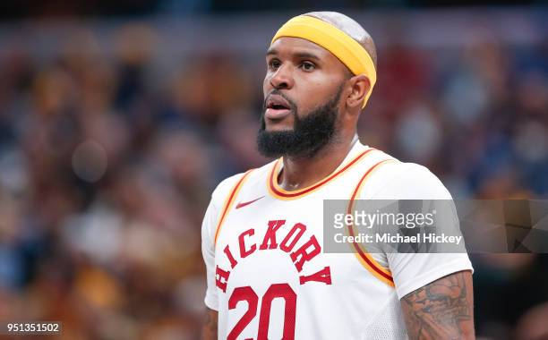Trevor Booker of the Indiana Pacers is seen during the game against the Charlotte Hornets at Bankers Life Fieldhouse on April 10, 2018 in...